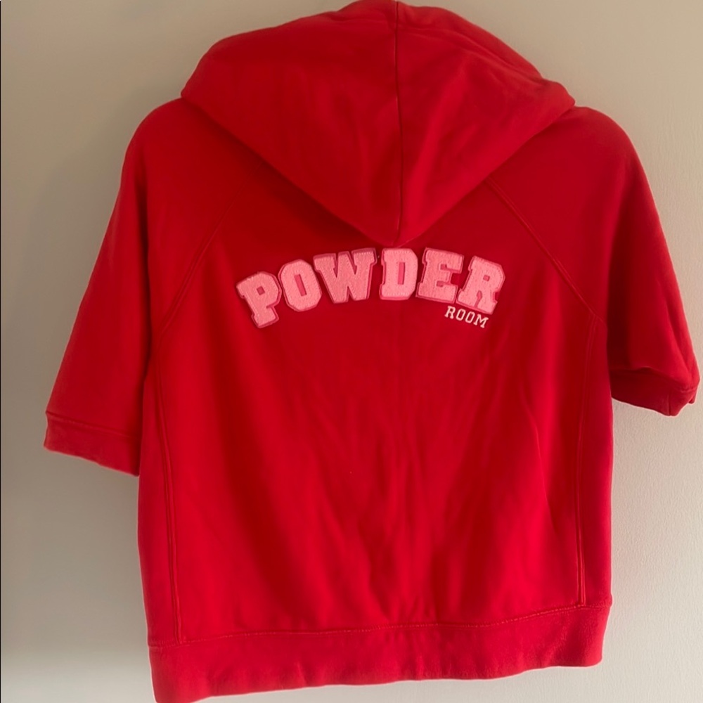 Powder Room vintage Y2K red zip-up short-sleeved crop hoodie, women's size M